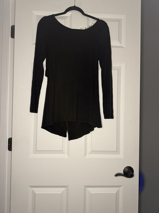 Andree By Unit Long Sleeve Top With Split Open Back Small Black Nwt 