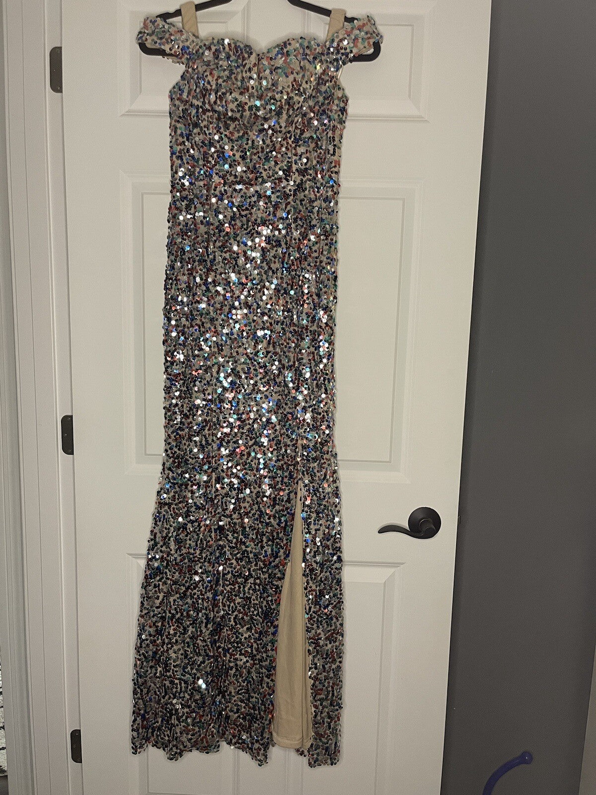 Maniju Sleeveless Dress Tan W Multi Sequins Medium Nwt