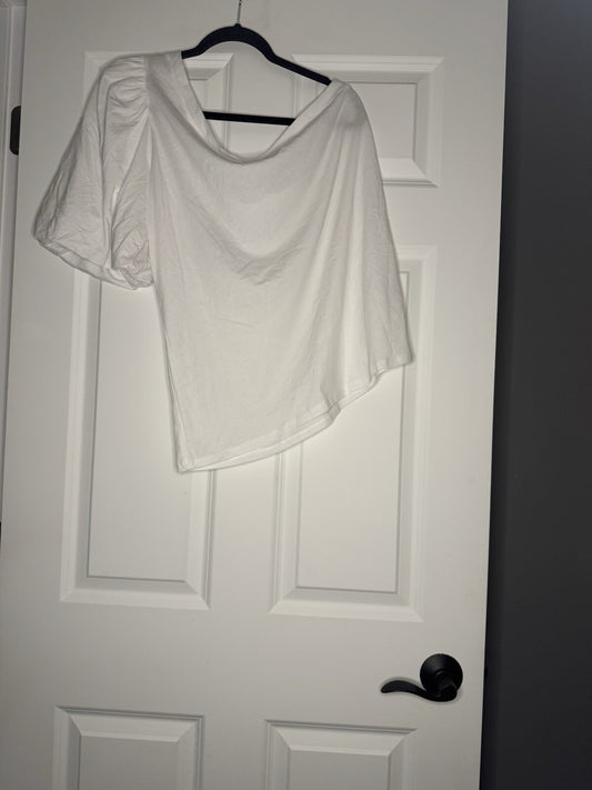 Boston Proper One Shoulder Short Sleeve Blouse White Xl Nwt 
