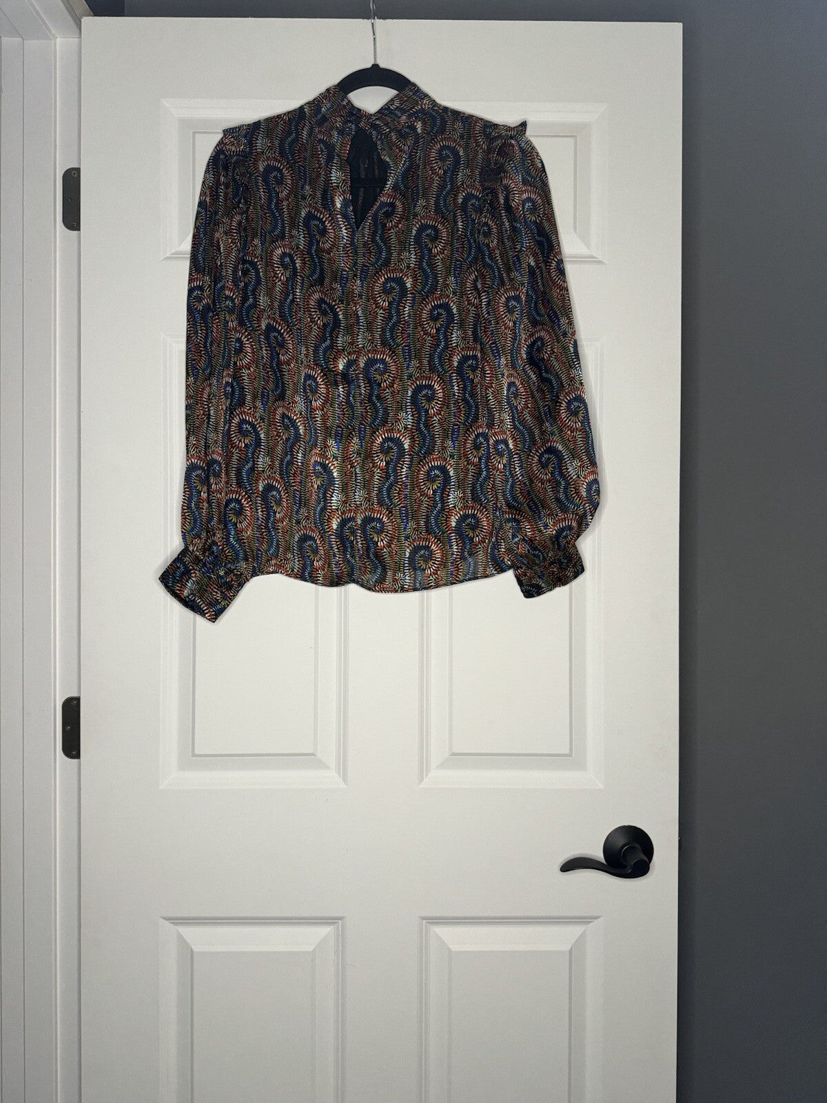 Pinch Long Sleeve Blouse Medium Black W Multi Print Sparkles 