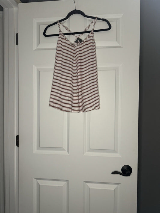 Sunday In Brooklyn Sleeveless Blouse Small Ribbed White W Rust Stripe