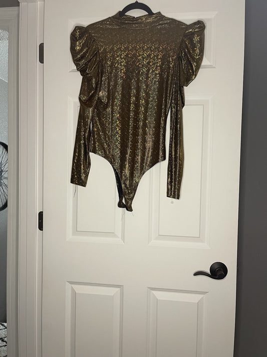 Tcec Long Sleeve Bodysuit Large Gold With Multi Iridescent New With Tags 