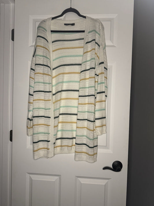 Doe And Rae Cardigan Large White W Brown And Multi shade Greens