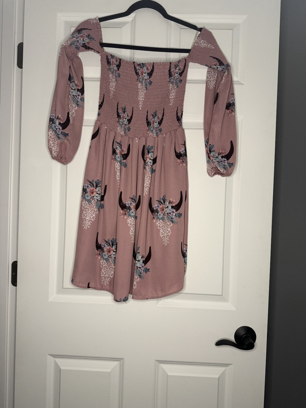 Peach Love Off Shoulder Dress Small Mauve W Multi Floral 