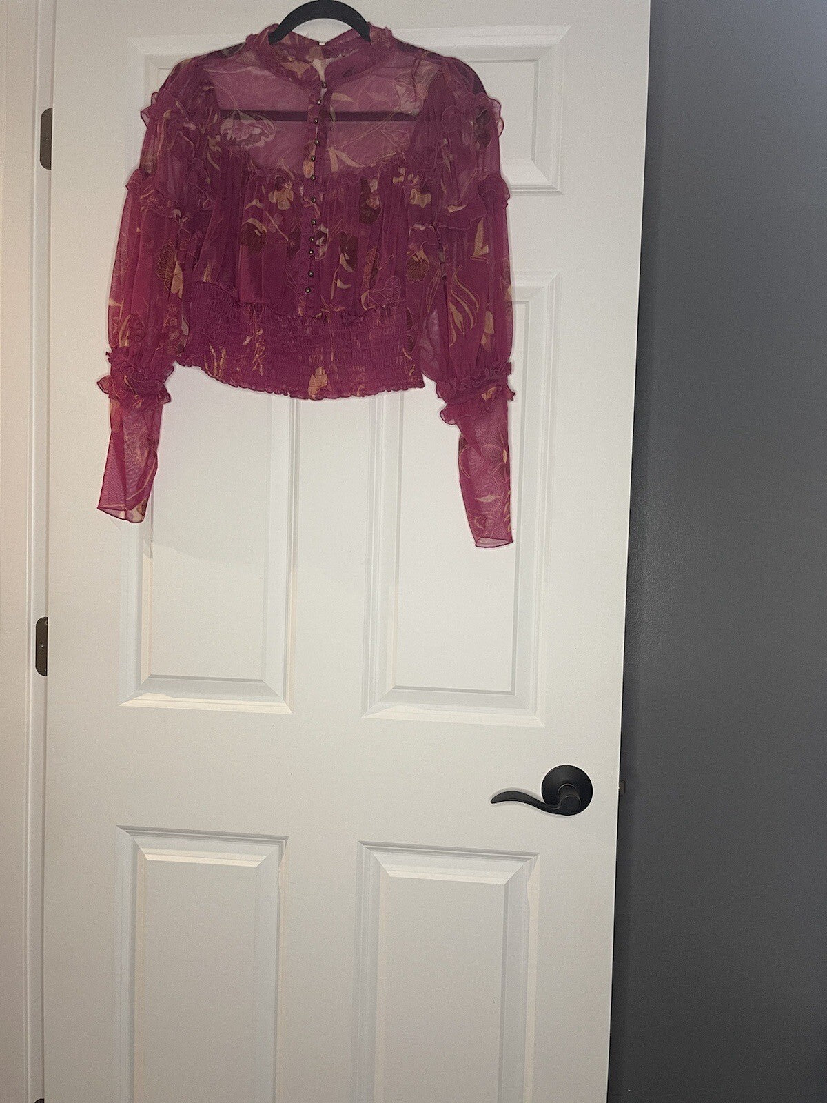 Free People Sheer Cropped Blouse Pink Orange Floral Medium Nwt Msrp 88