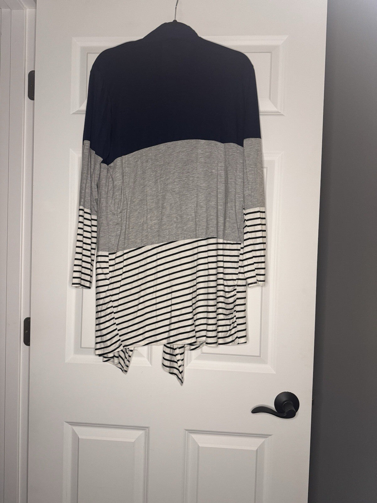 Grateful Hearts Cardigan Xl Blue Gray White Black Stripe