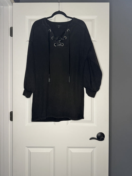 Very J Sweatshirt Dress With Ties Medium Black Acid Wash Nwt 