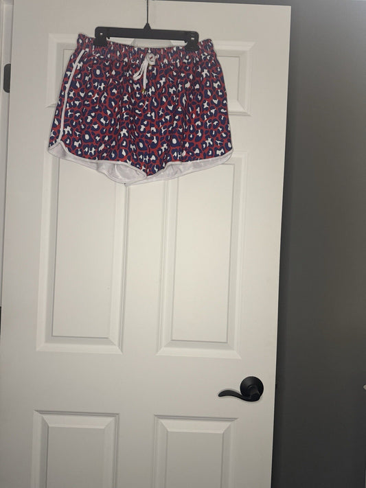 Jess Lea Shorts 2xl Red With Blue White Animal Print