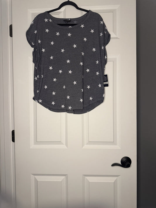 Lucky Brand Short Sleeve Top Large Heathered Blueish Gray W White Stars Nwt 39.5