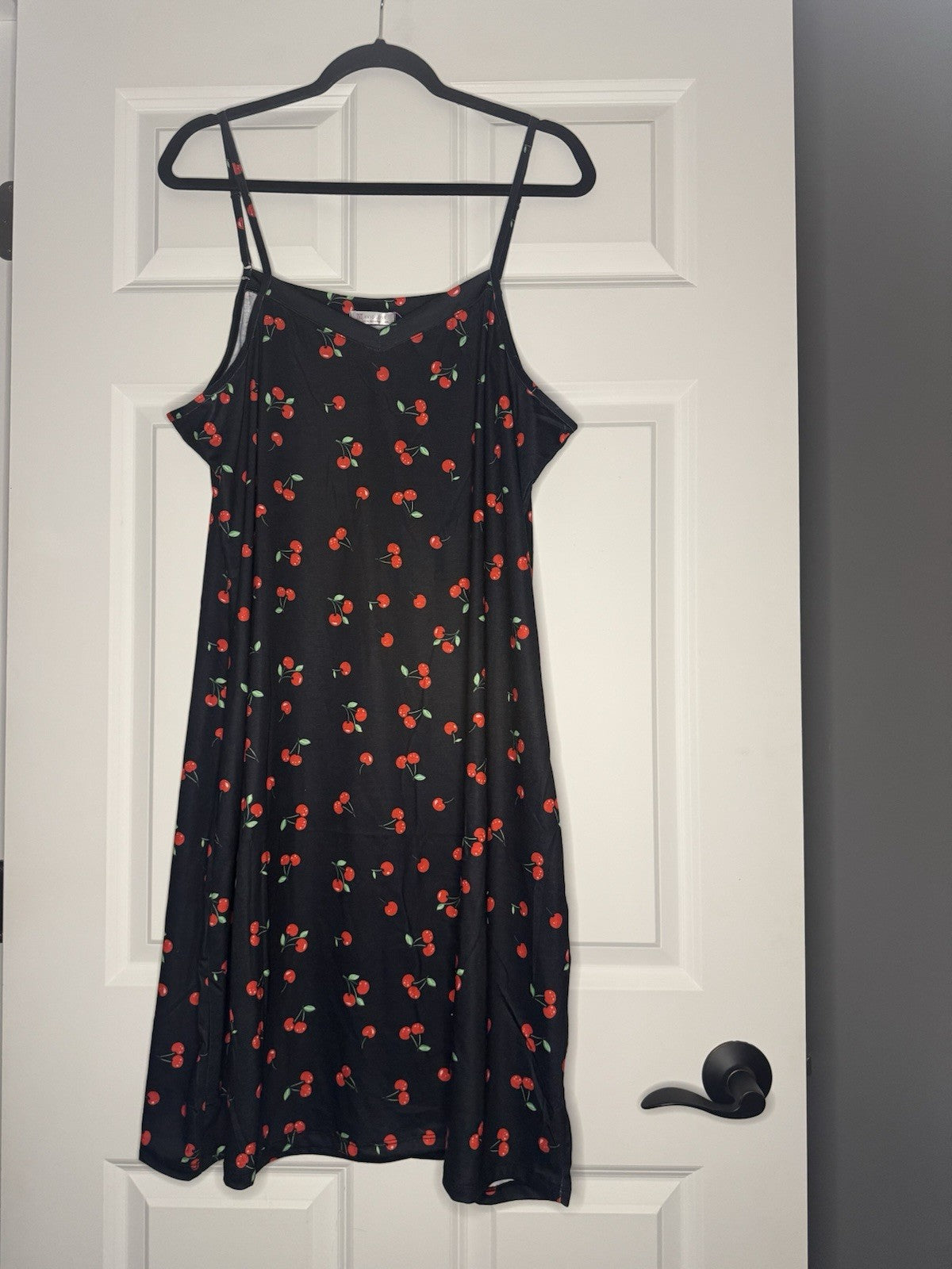Adilove Sleeveless Pj Gown Xxl Black W Red Green Cherry Print Nwt 