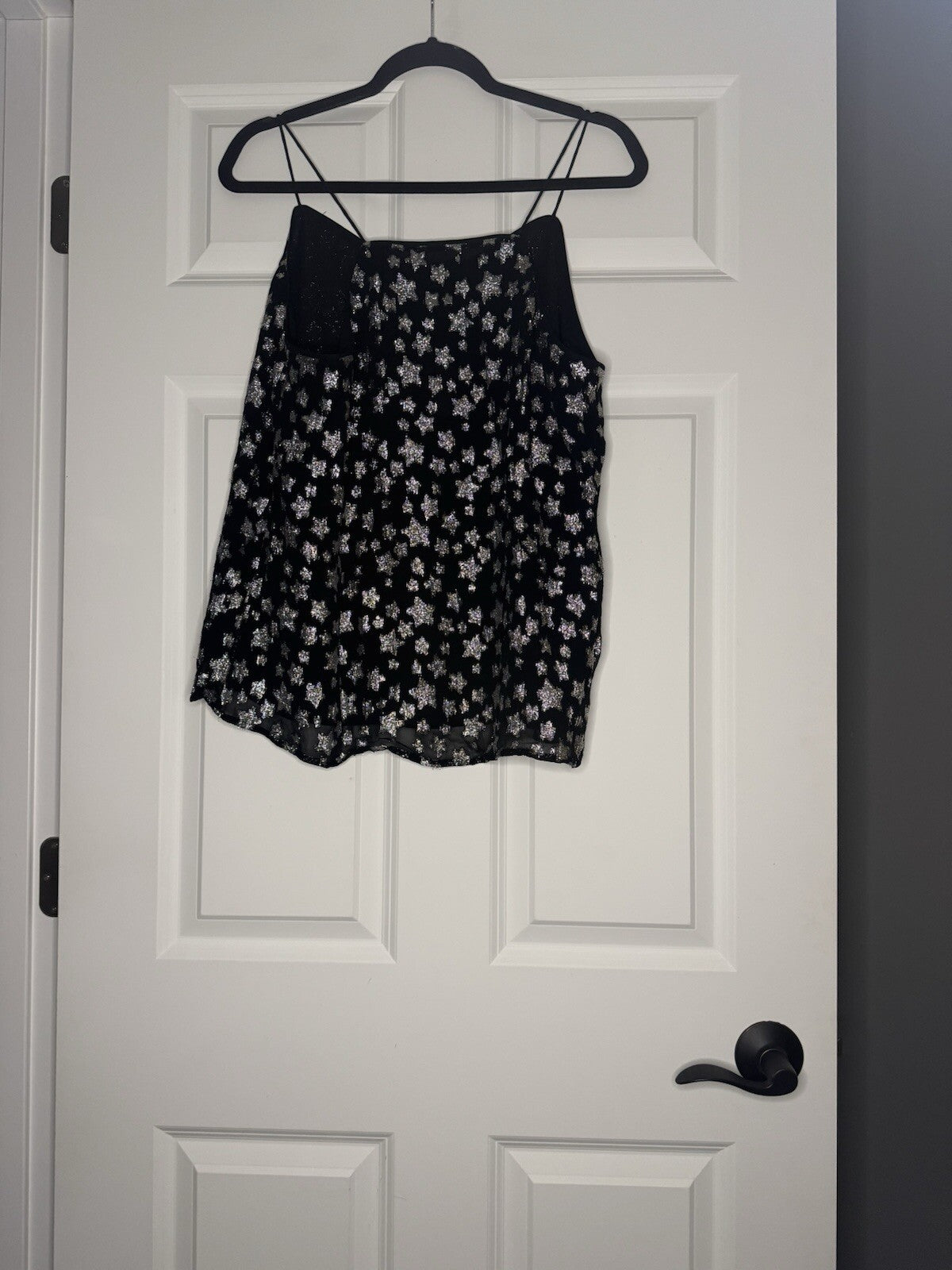 Loft Sleeveless Blouse Large Black With Silver Stars NWT