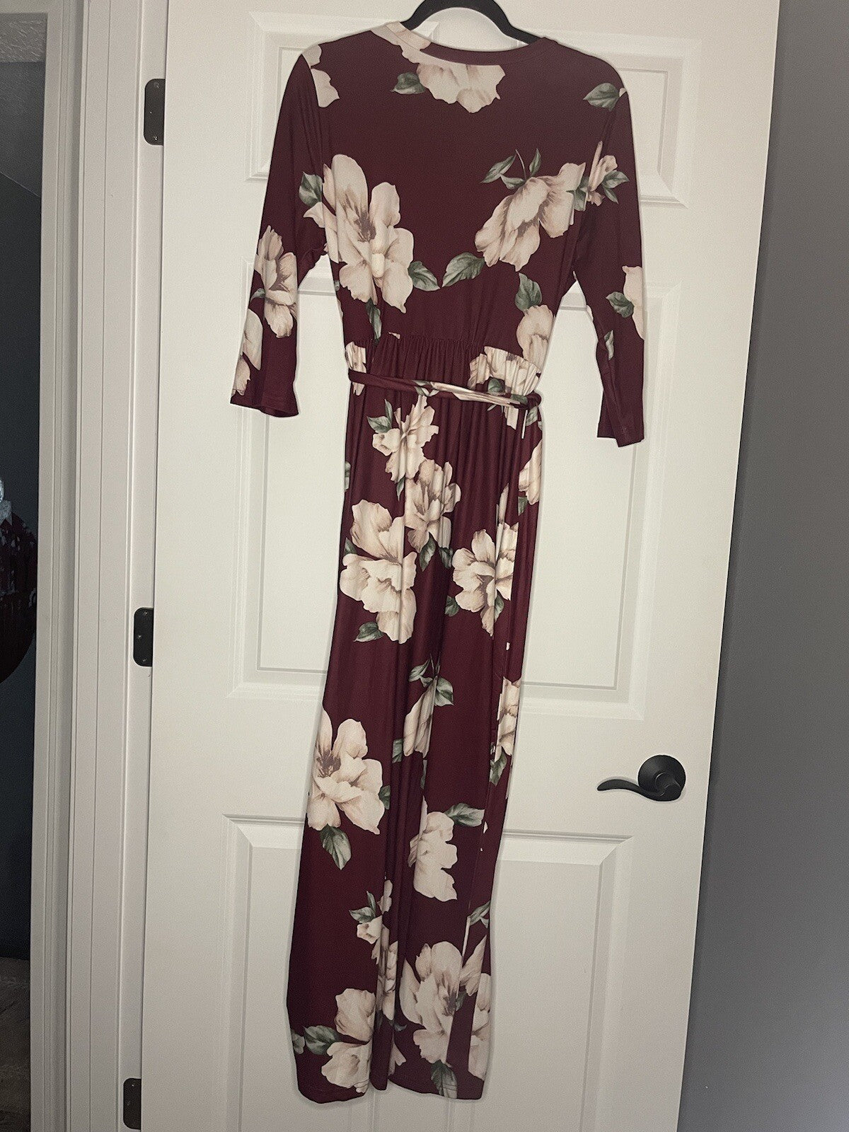 Zattcas Long Sleeve Dress Large Maroon With Multi Floral W Belt Nwt 
