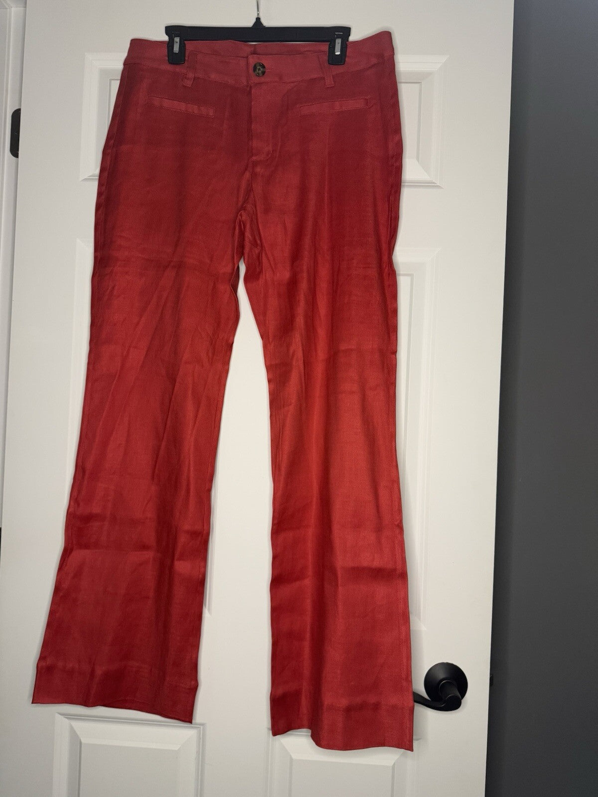 Cabi Slacks Size 12 Red Linen Rayon Spandex