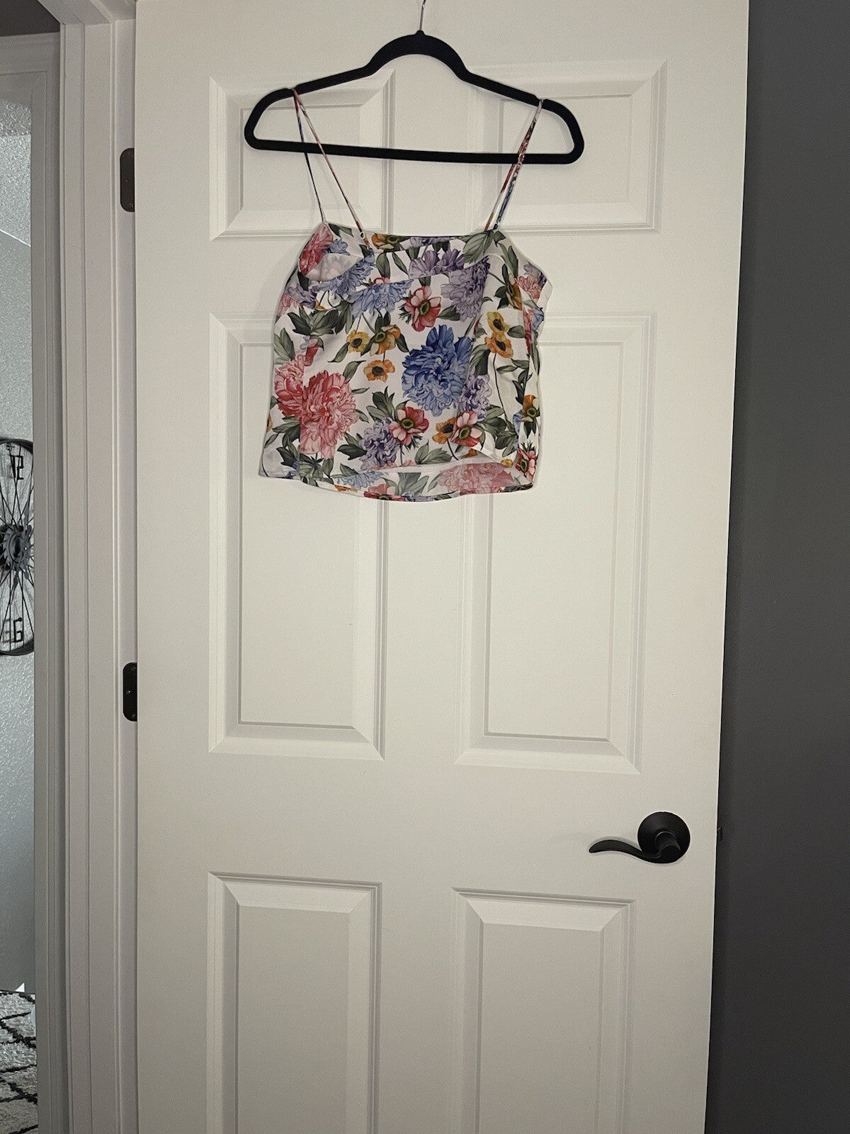 Express Sleeveless Crop Top XS White W Multi Floral 