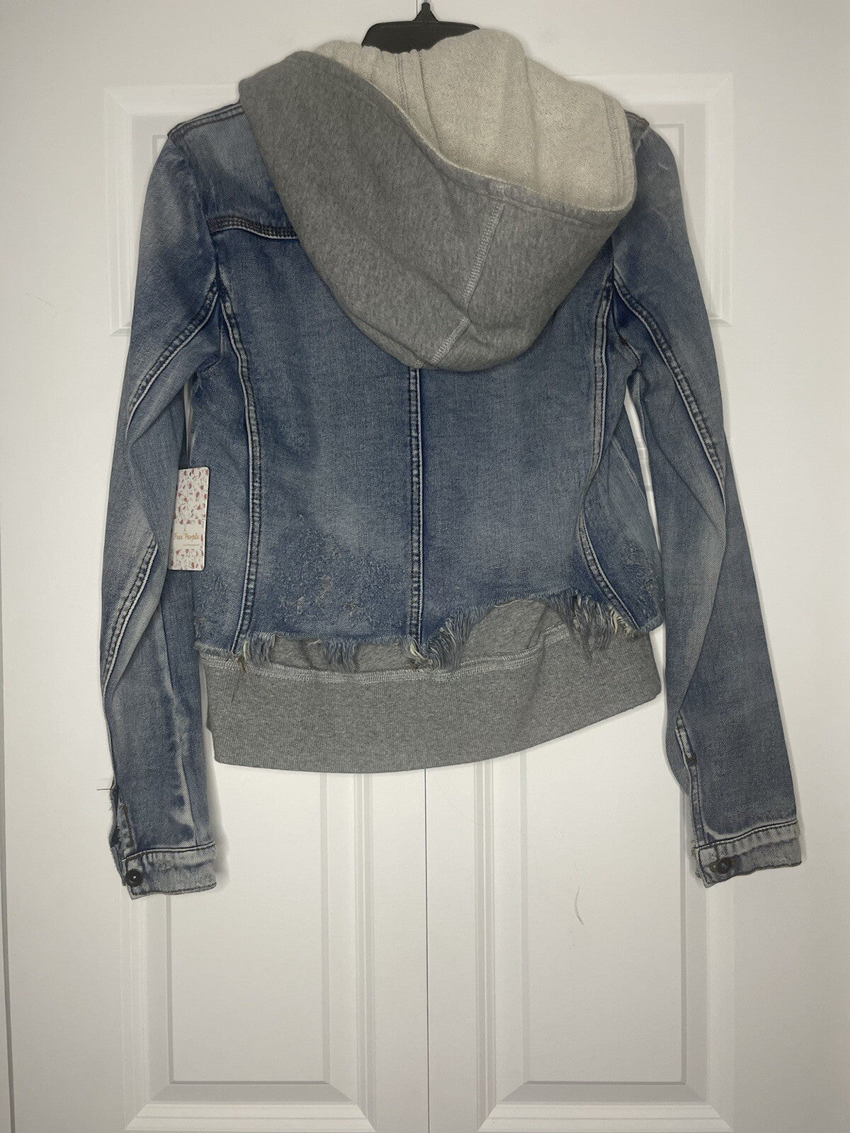 Free People Jean jacket size xs blue with gray hood nwt 