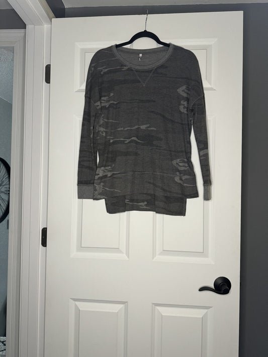Z Supply Waffle Knit Long Sleeve Gray Camo Small 