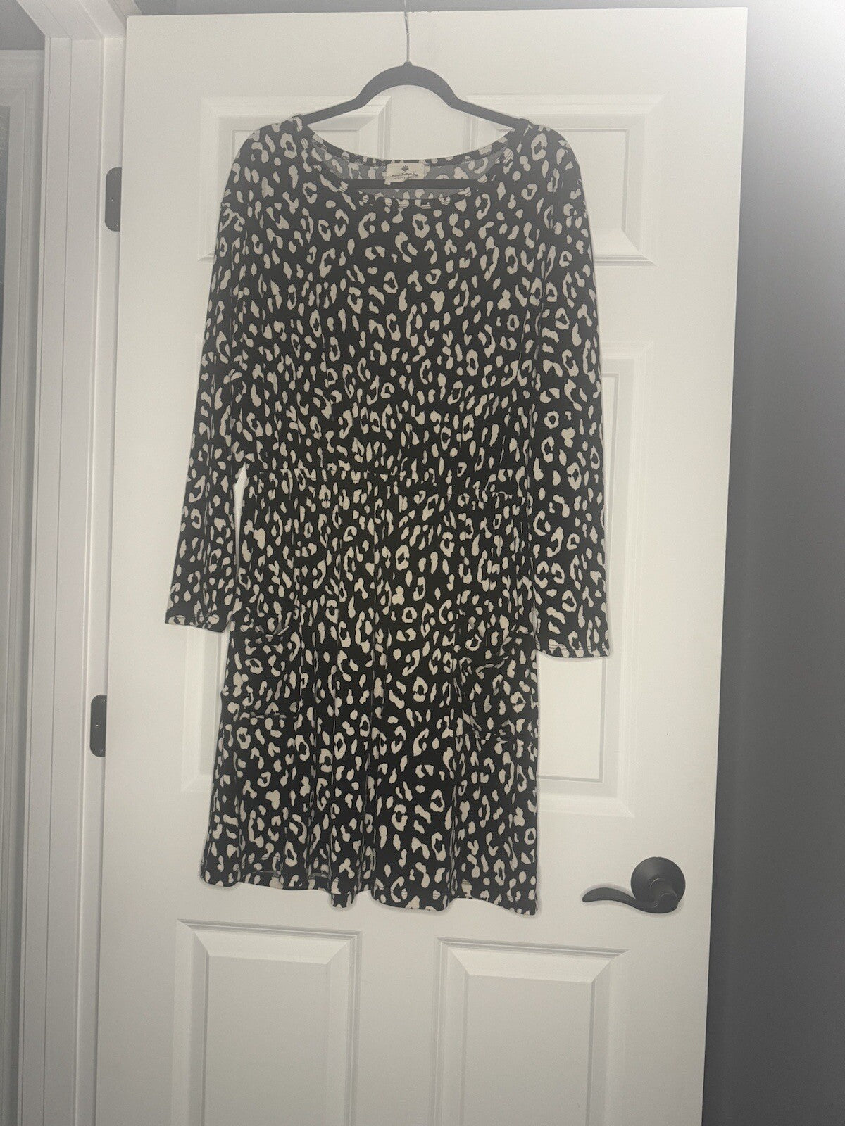 Betseys Boutique Shop Long Sleeve Dress Xl Black W Cream Print