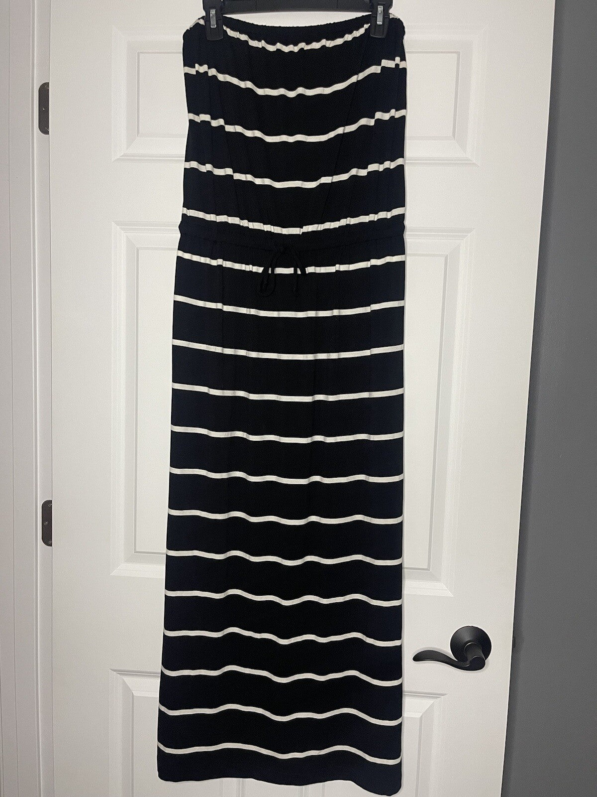 J Crew Strapless Dress Black White Stripe Medium