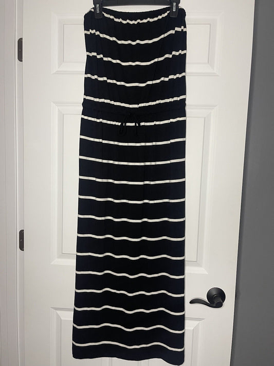 J Crew Strapless Dress Black White Stripe Medium