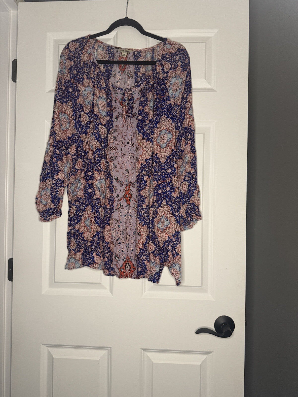 Lucky Brand Button Up 3/4 Sleeve Blouse 3x Purple Pink Blue Beige Red Print 