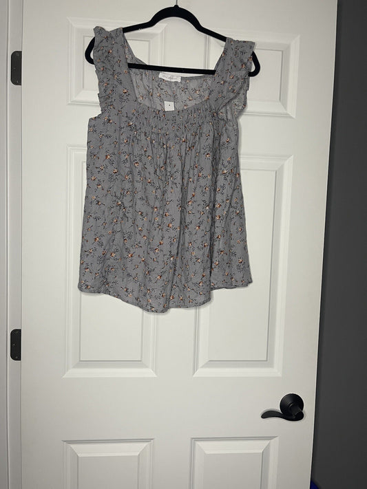 Ces Femme smocked floral tank medium gray with multicolor nwt