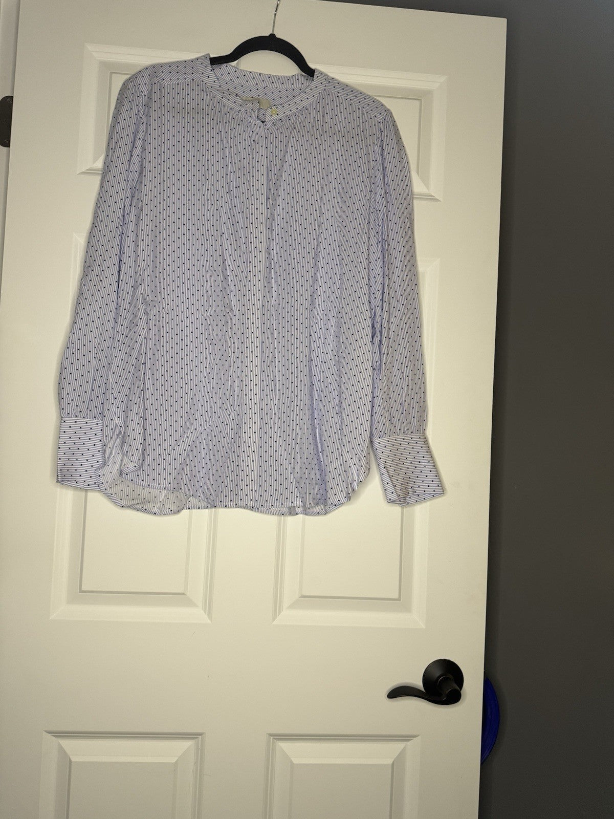 Loft Long Sleeve Blouse Button Up Blue White Stripe W Black Polka Dots