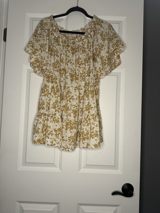 Hailey And Co Short Sleeve Blouse 2x Brown Cream Floral Print