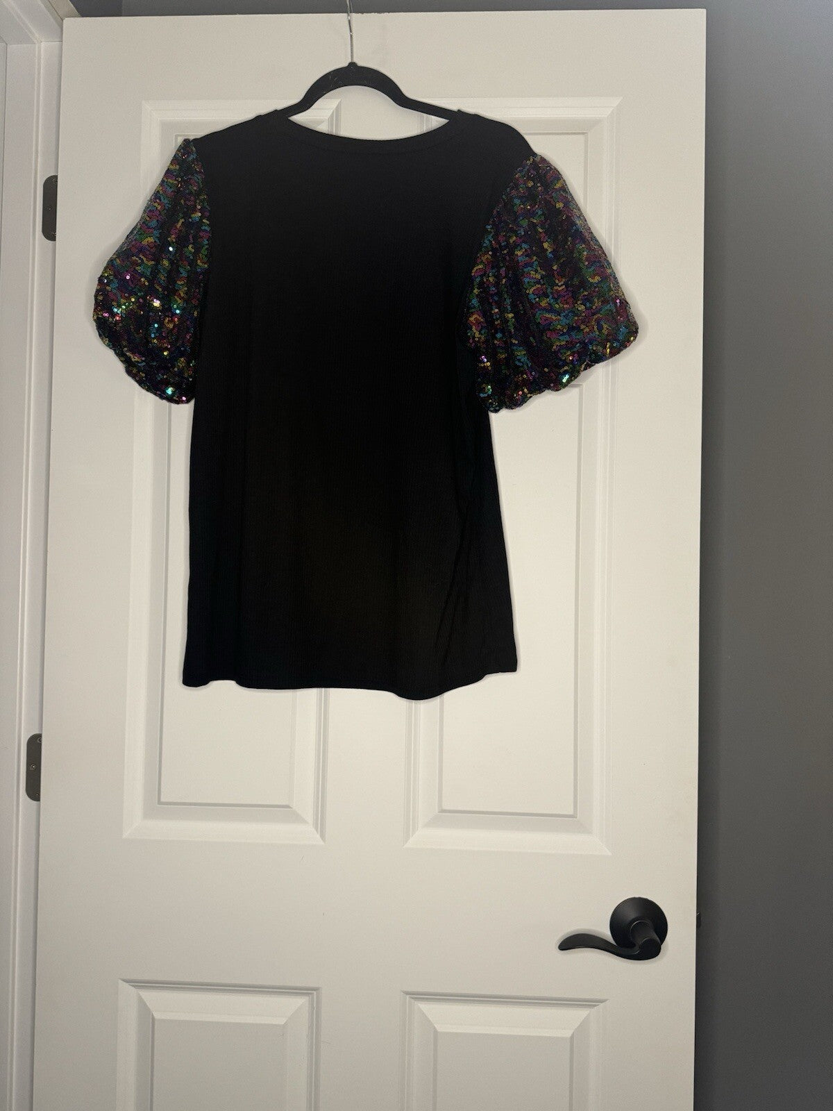 Lovely Melody All Night Short Sleeve Blouse 2xl Black Ribbed W Sequin Nwt 44