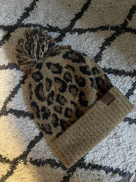 CC beanie brown black animal print NWT