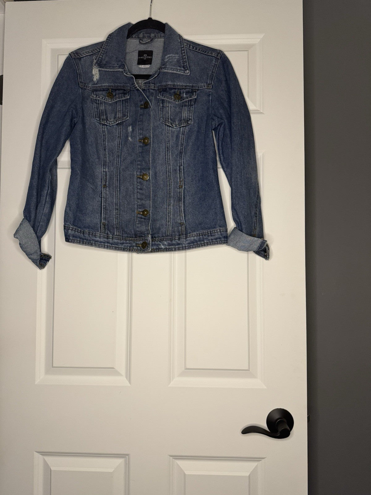 One 5 One Jean Jacket Distressed Small Blue 