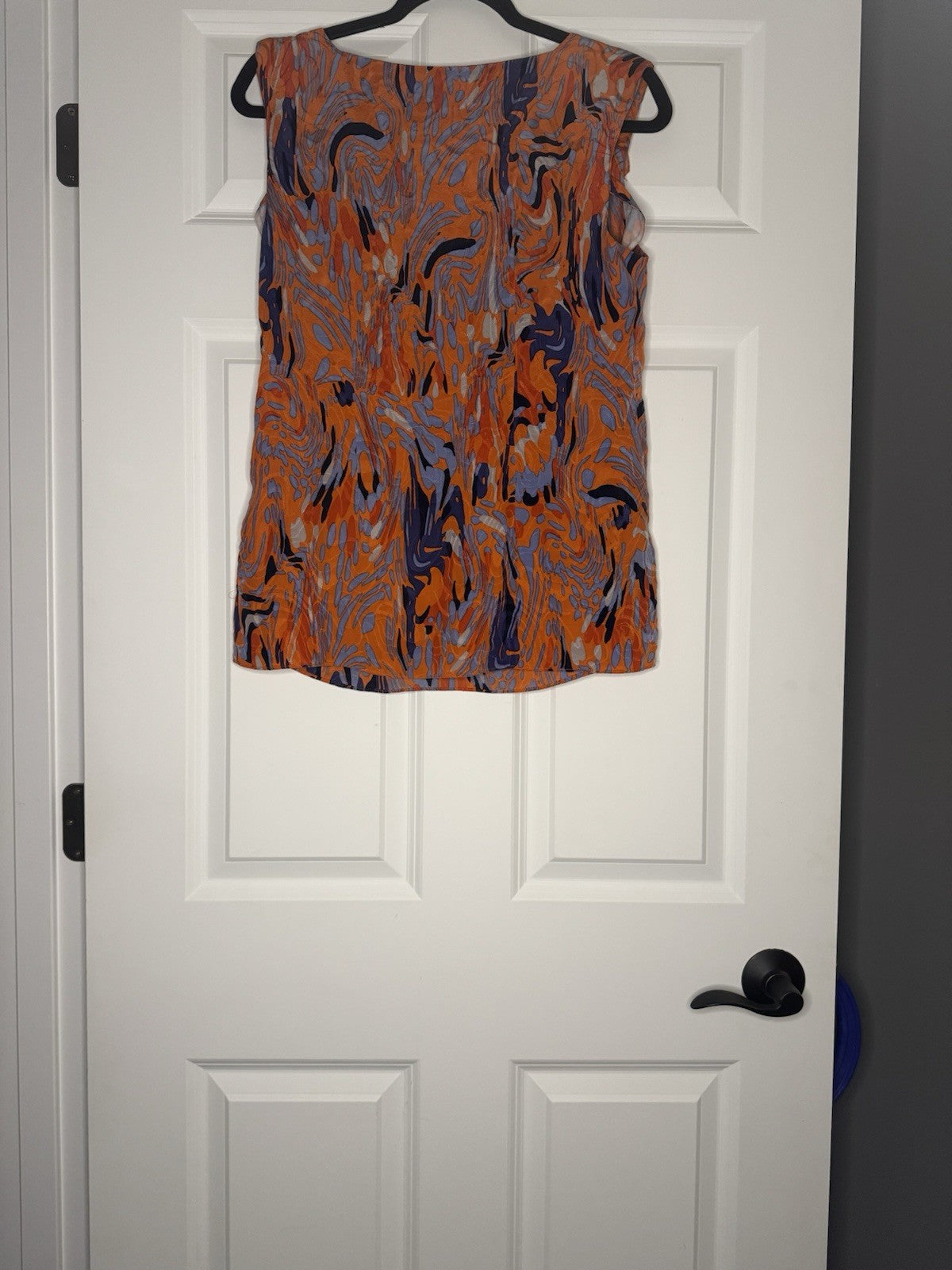 Leifsdottir Sleeveless Blouse Orange W Purple Blue Print Size 10 