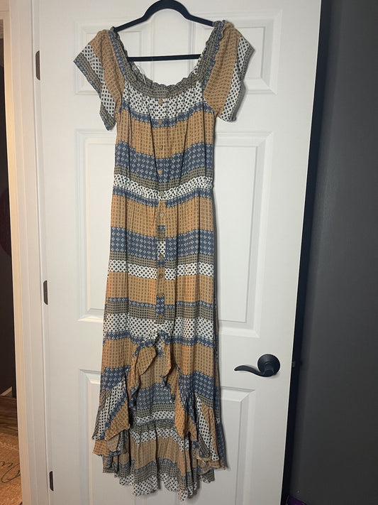Dress forum short sleeve dress medium blue rust & multifloral Nwt