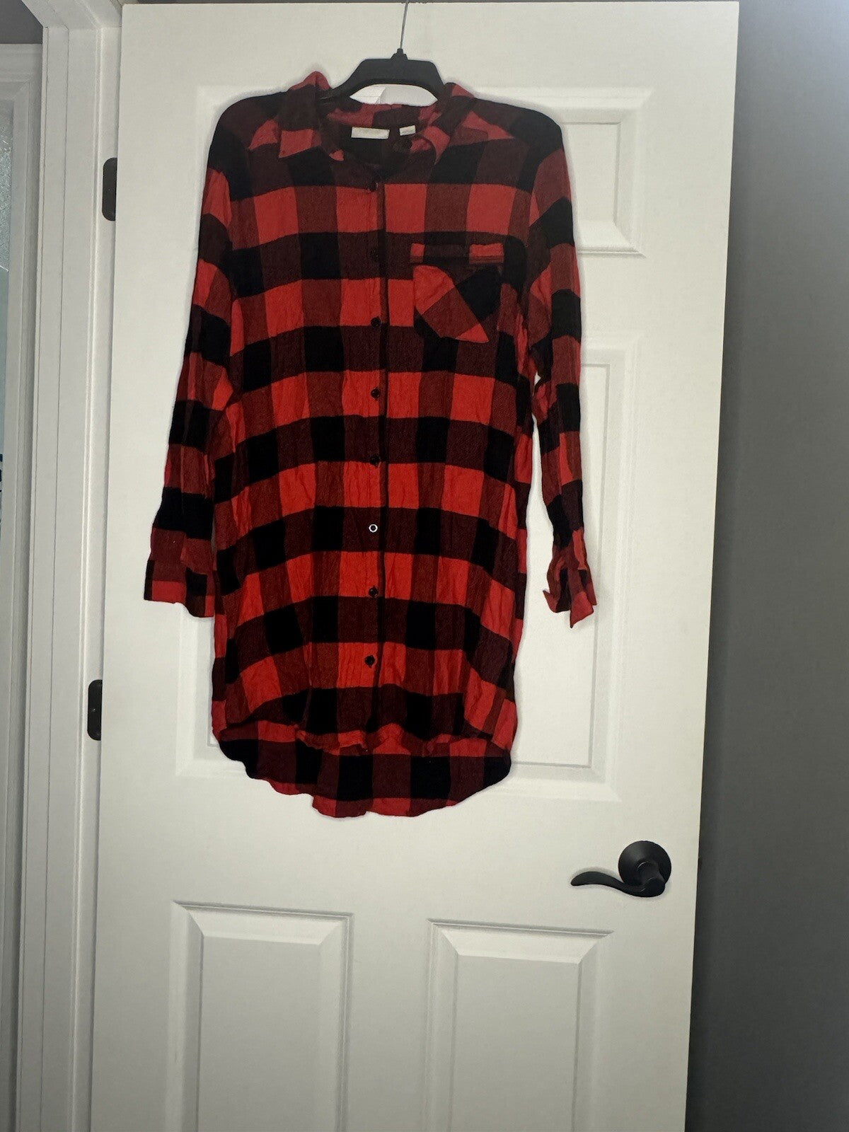 Nordstrom Lingerie Button Up Pajamas Xl Buffalo Check Plaid Red Black 