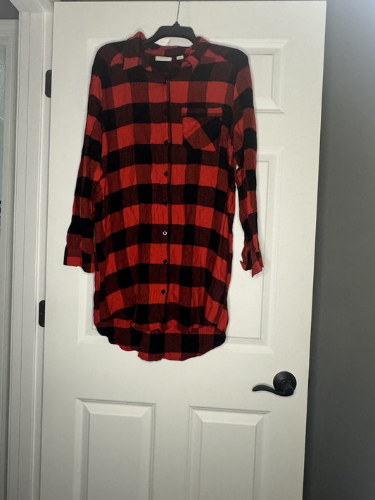 Nordstrom Lingerie Button Up Pajamas Xl Buffalo Check Plaid Red Black 