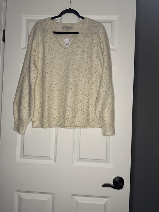 Loft V Neck Sweater Cram With Gold Stitching Large Nwt