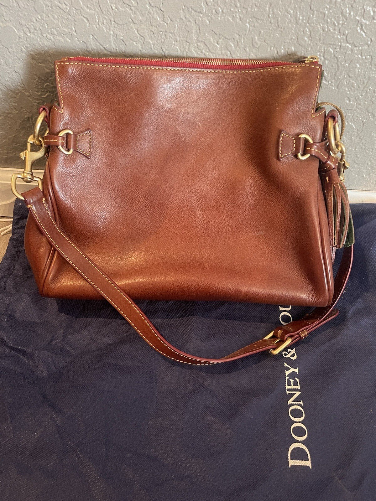 Dooney Bourke Brown Purse With Tassels And Dust Cover Some Small Markings Shown 
