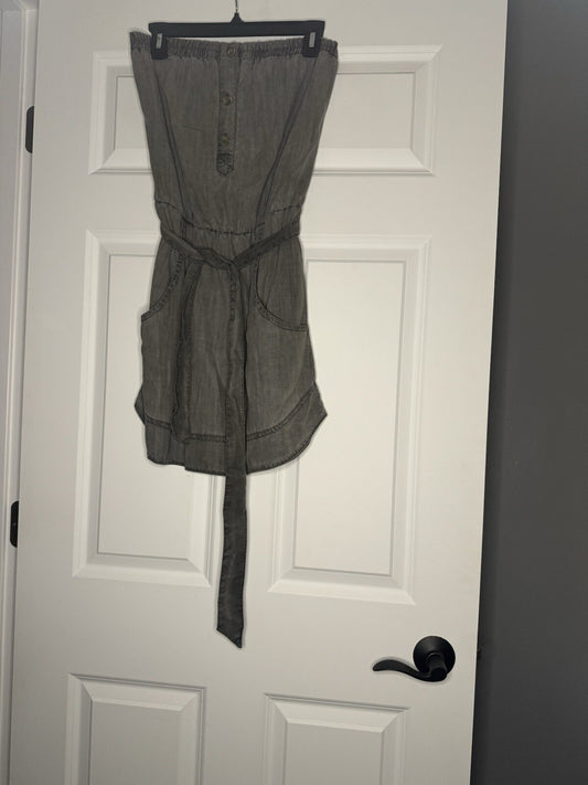 Bella Dahl Strapless Dress W Belt Small Gray With Pockets 