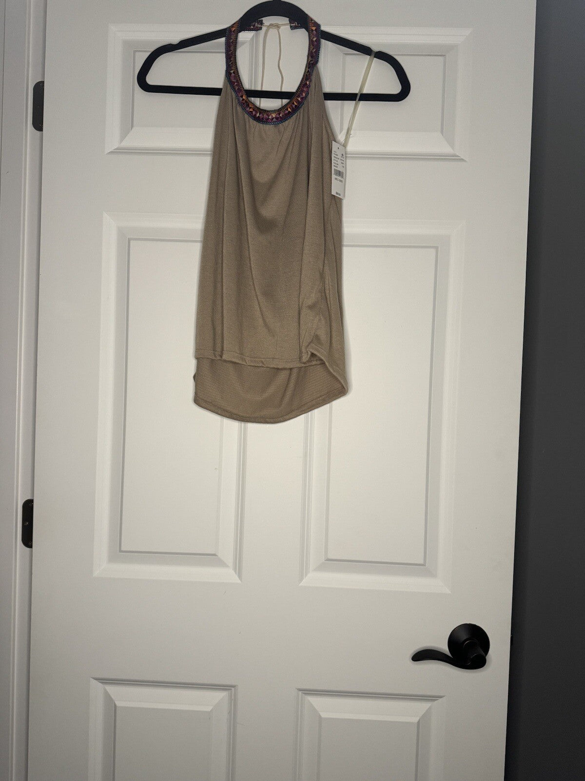 La Hearts Halter Top Medium Taupe W Multi Stitch Collar Nwt 