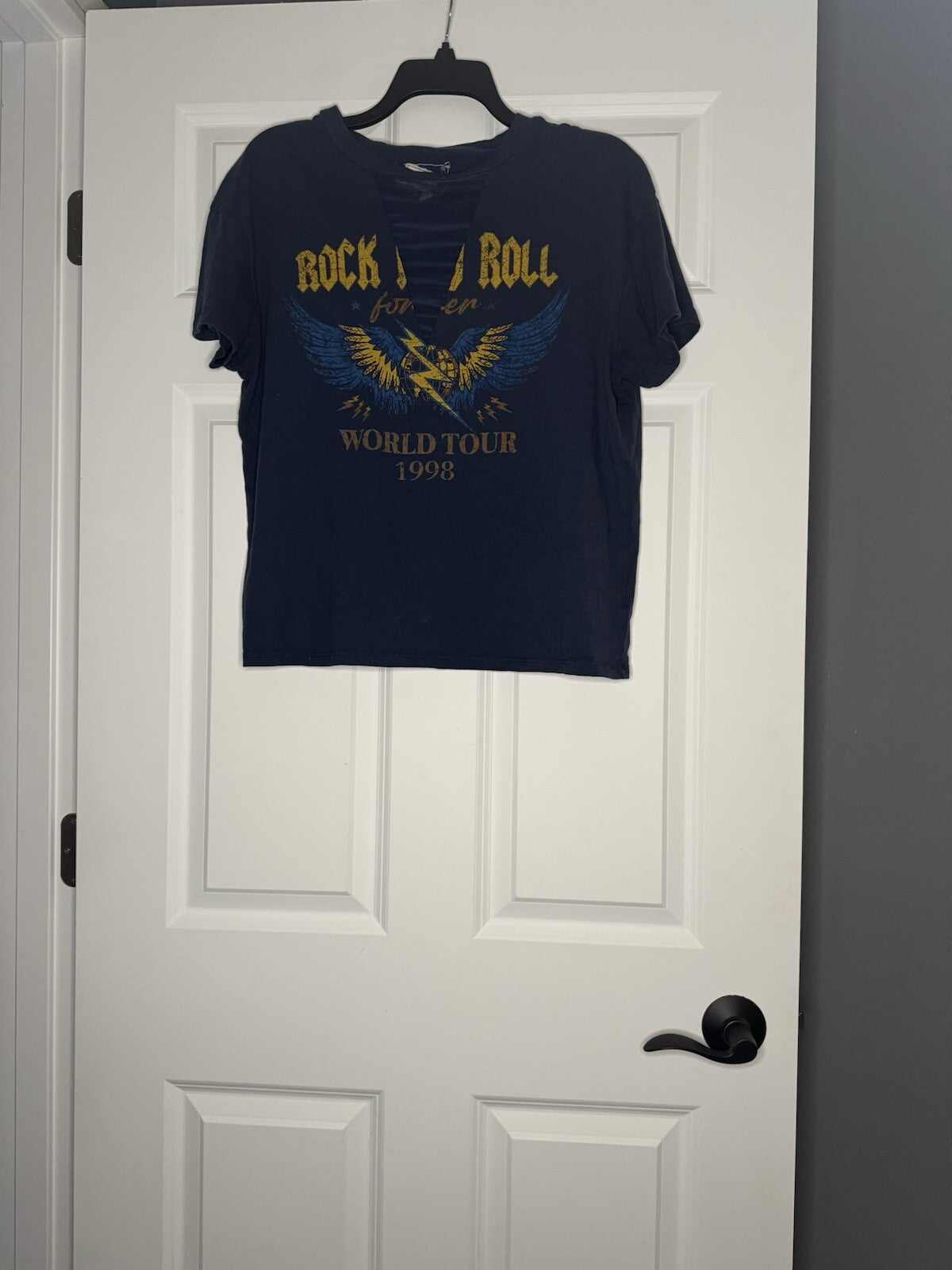 Modish Rebel Short Sleeve Top Medium Mesh Cut Out Chest Blue W Multi Color