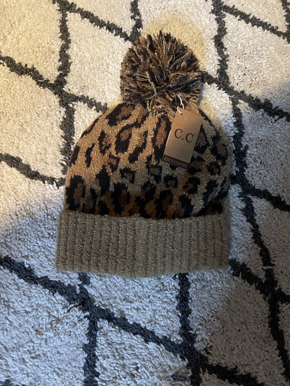 CC beanie brown black animal print NWT