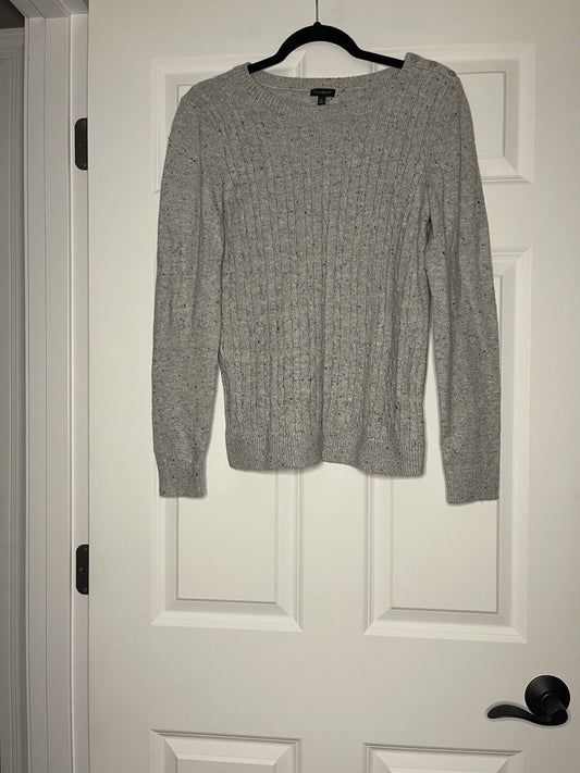 Talbots Sweater Medium Gray With Multi Blue Stitching 