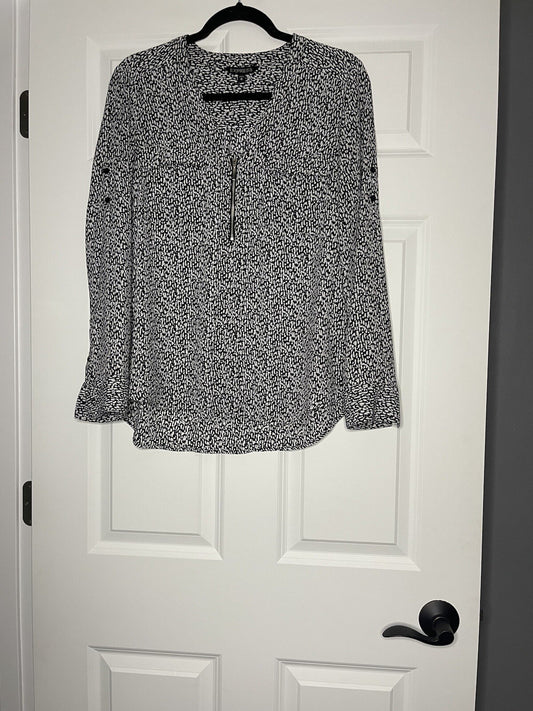 Express Long Sleeve Blouse Half Zip Medium Black White Print