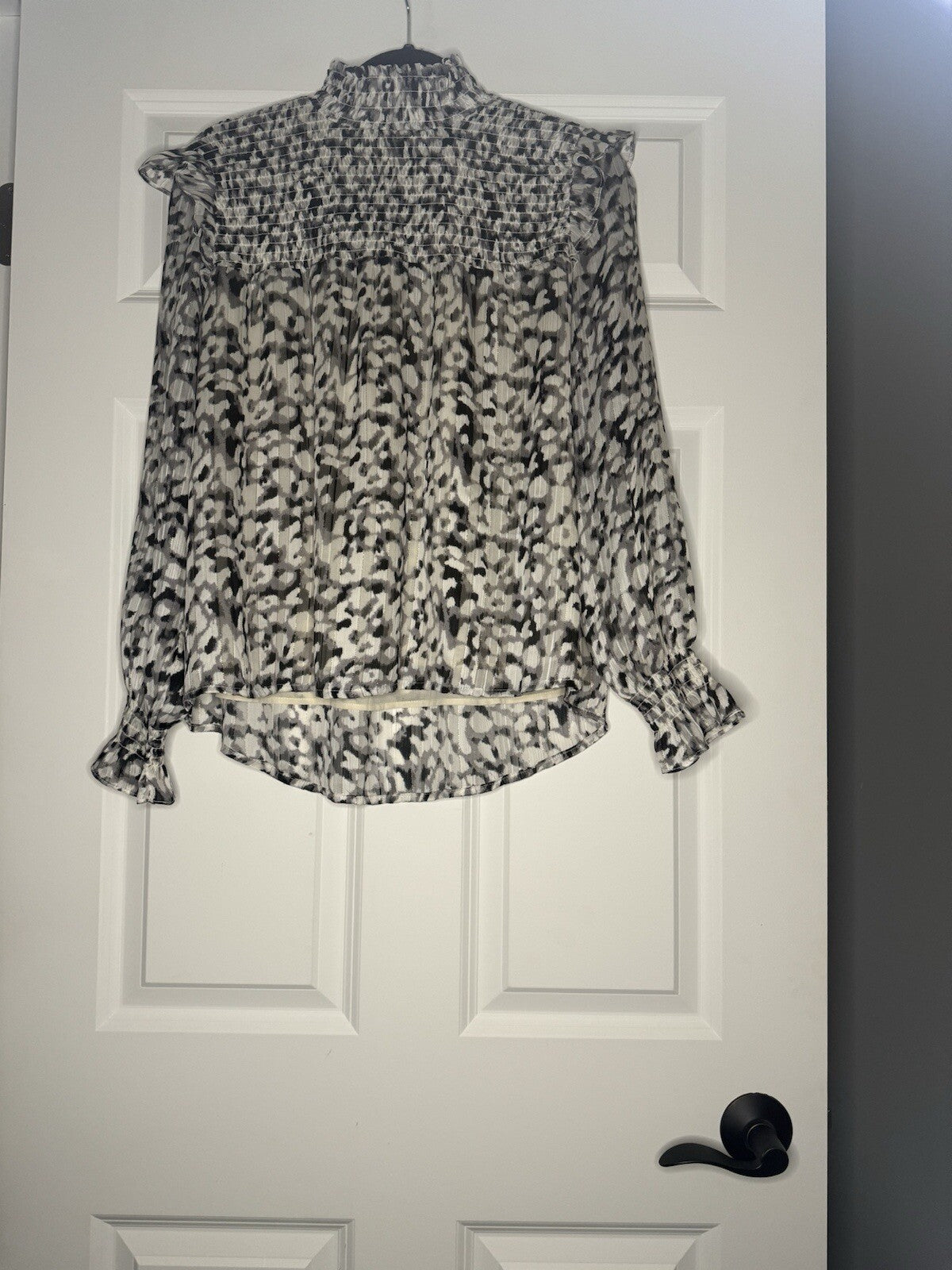 Thml Long Sleeve Blouse Small Black White Gold Print 