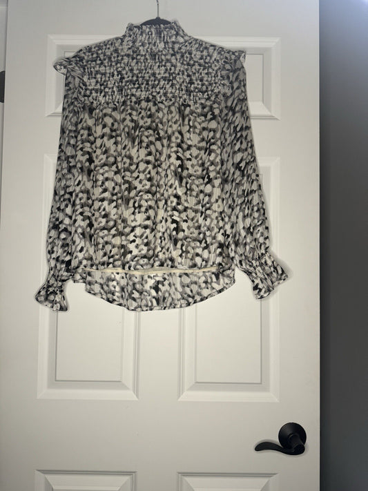 Thml Long Sleeve Blouse Small Black White Gold Print 