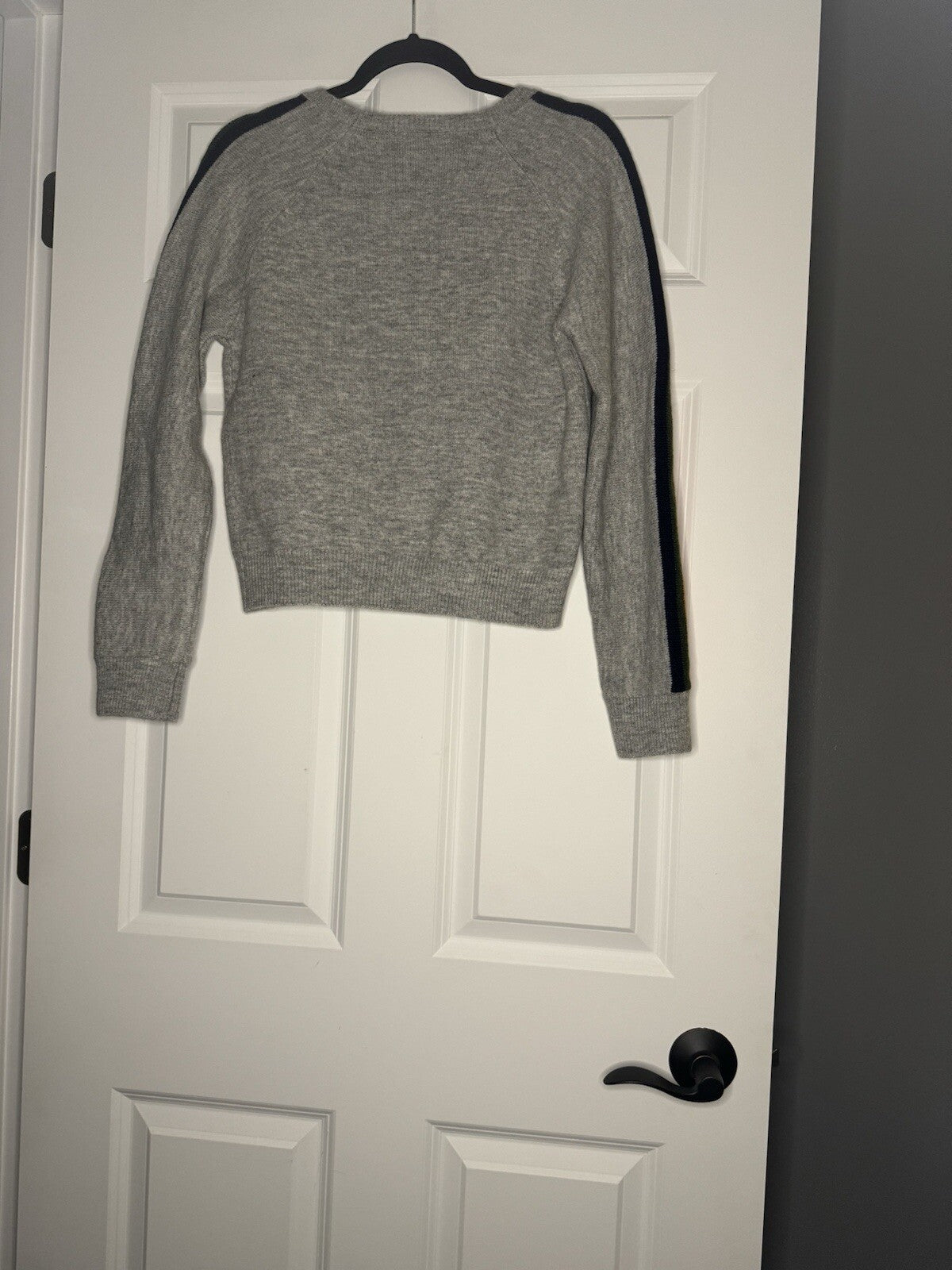 Thml Sweater Small Gray W Pink Peach Mustard Green Navy Stripe Sleeves