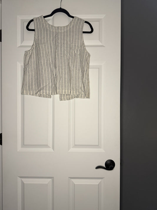 Thread And Supply Sleeveless Button Up Back Blouse Large White Blue Stripe Nwt 