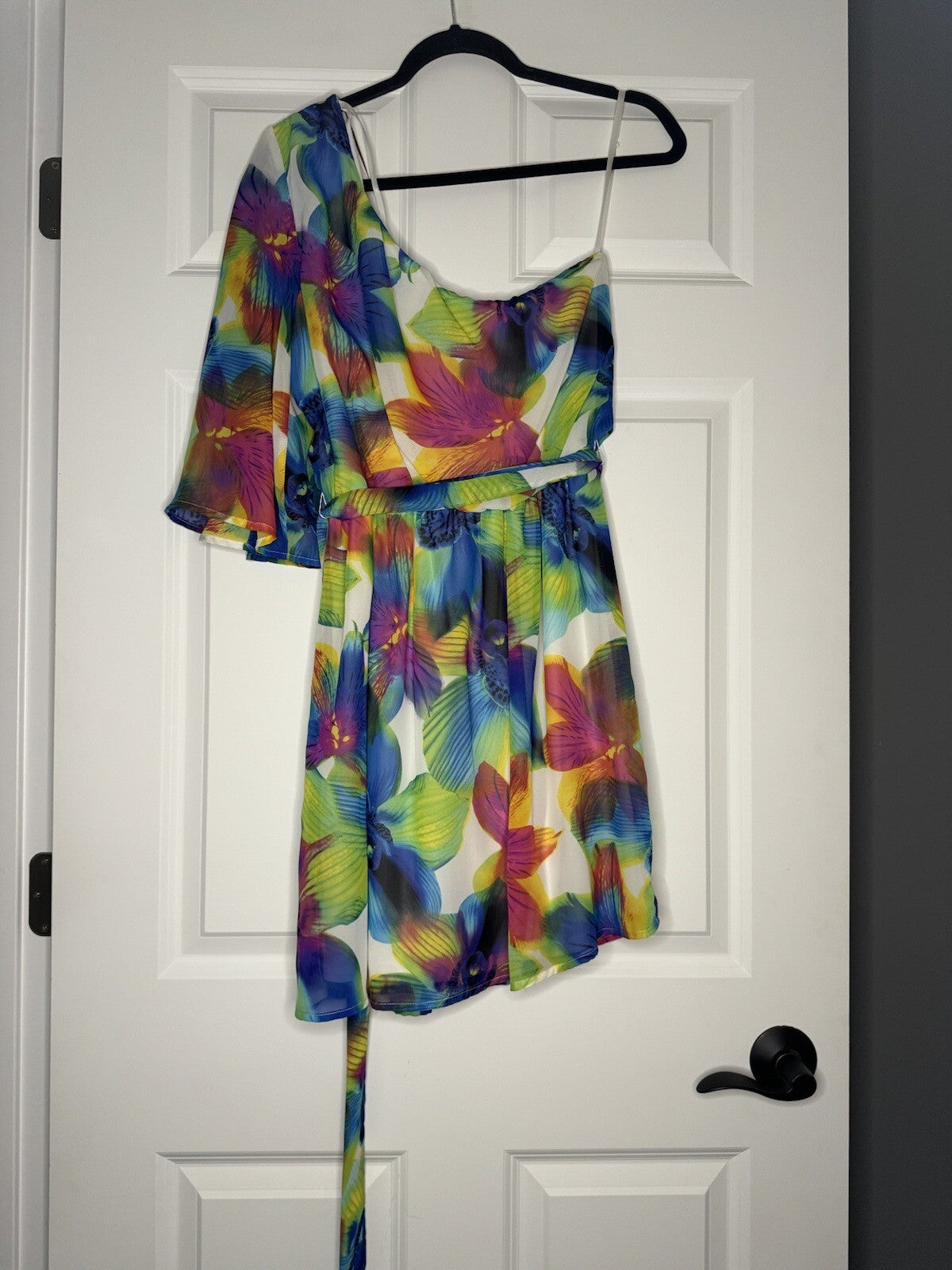 I.N San Francisco One Shoulder Dress Large Multi Floral Print