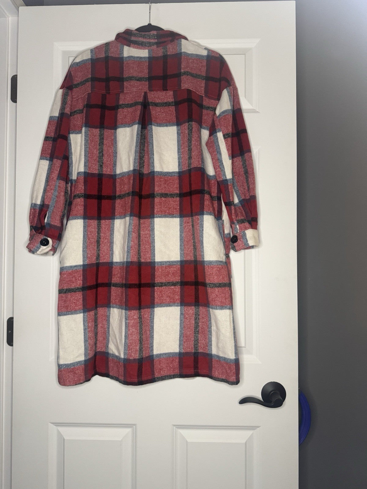 Unbranded Long Shacket Small Red Blue Cream Plaid 