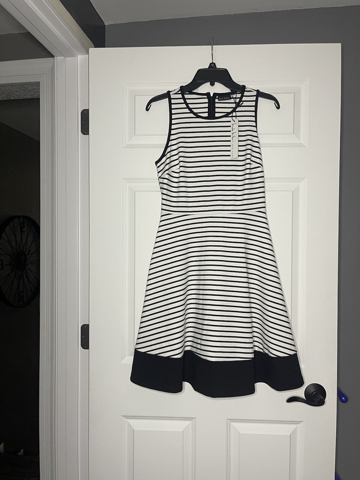 Nicole Miller sleeveless dress small black white stripe NWT 