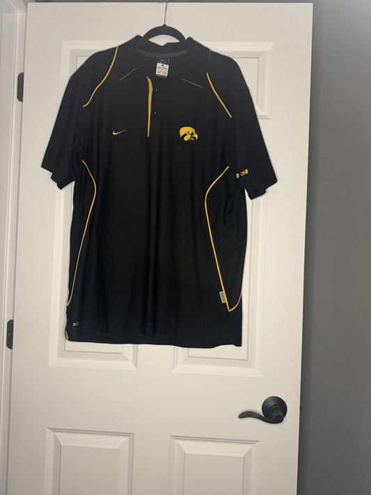 Nike Dri Fit Mens Iowa Hawkeyes Polo Short Sleeve Large Black Yellow 